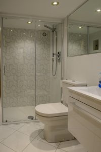 Cellar conversion at Dean’s Green House, Lymm - Bathroom facilities in the space including toilet and shower